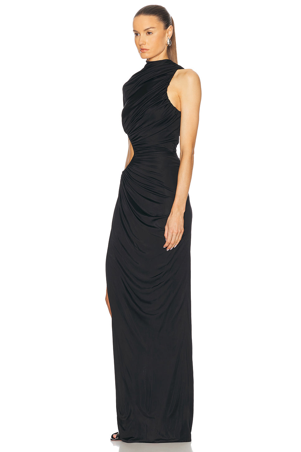 One Sleeve Ruched Cut Out Dress