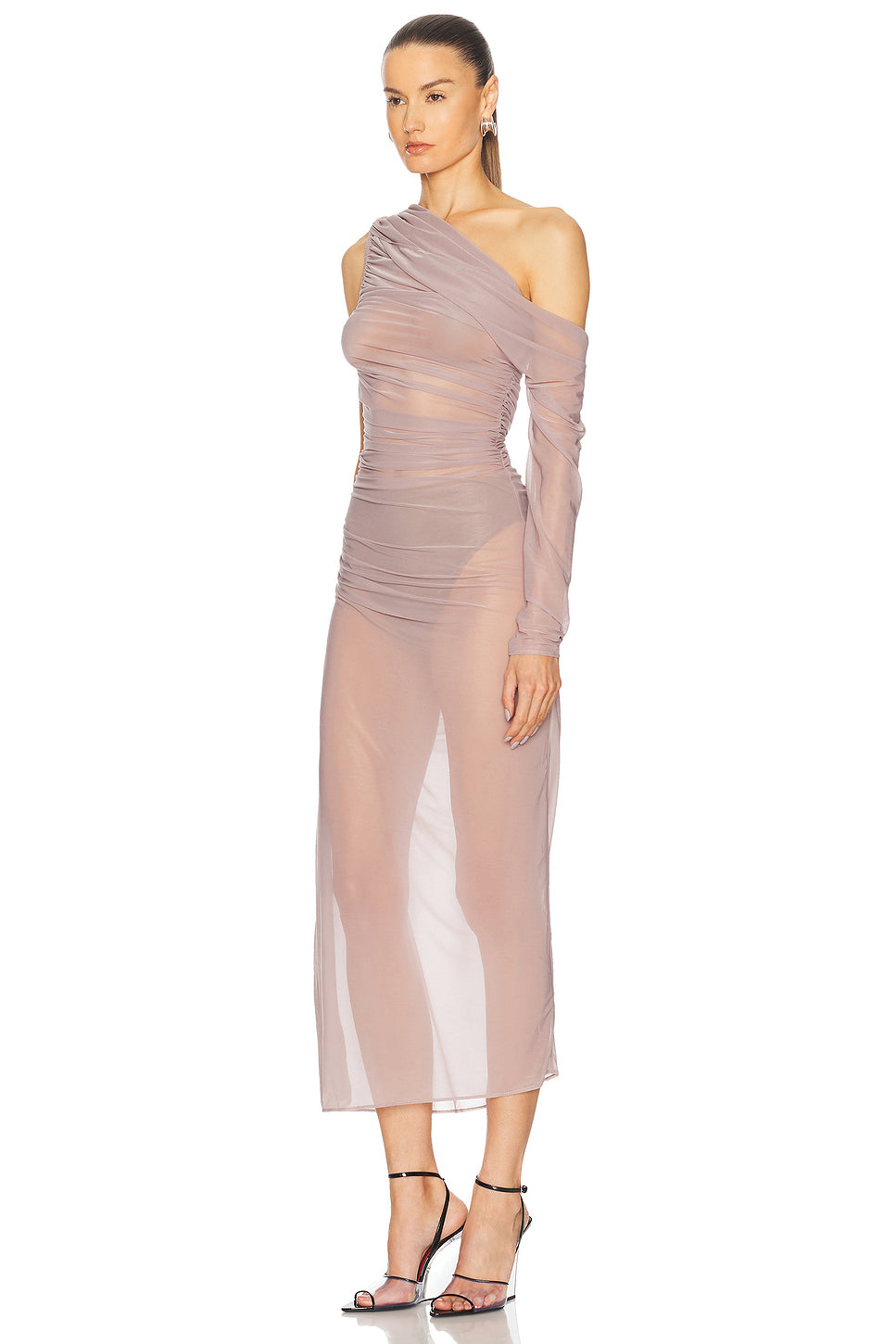 One Sleeve Draped Long Dress