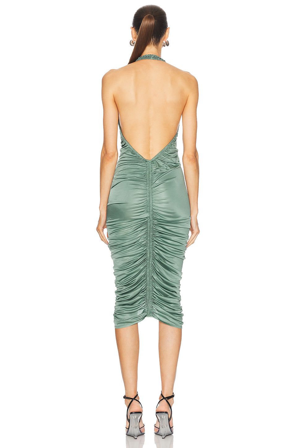 Ruched Asymmetric Midi Dress