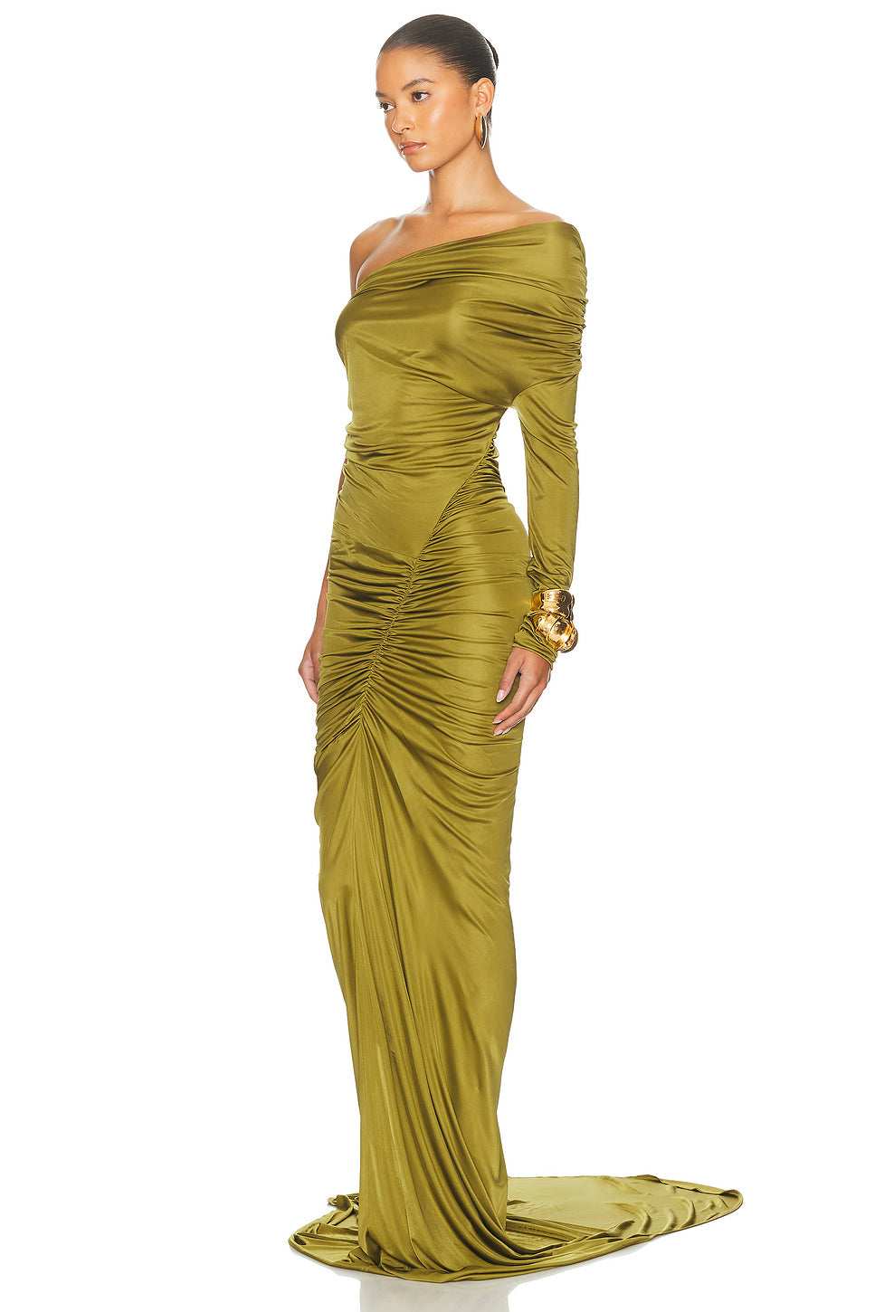 One Sleeve Ruched Gown