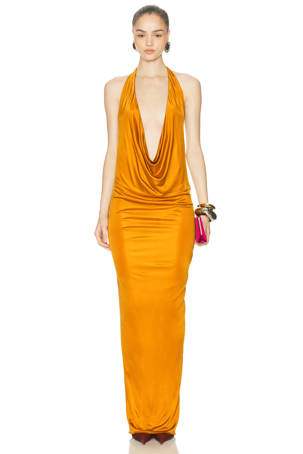 Plunge Neck Sleeveless Long Dress