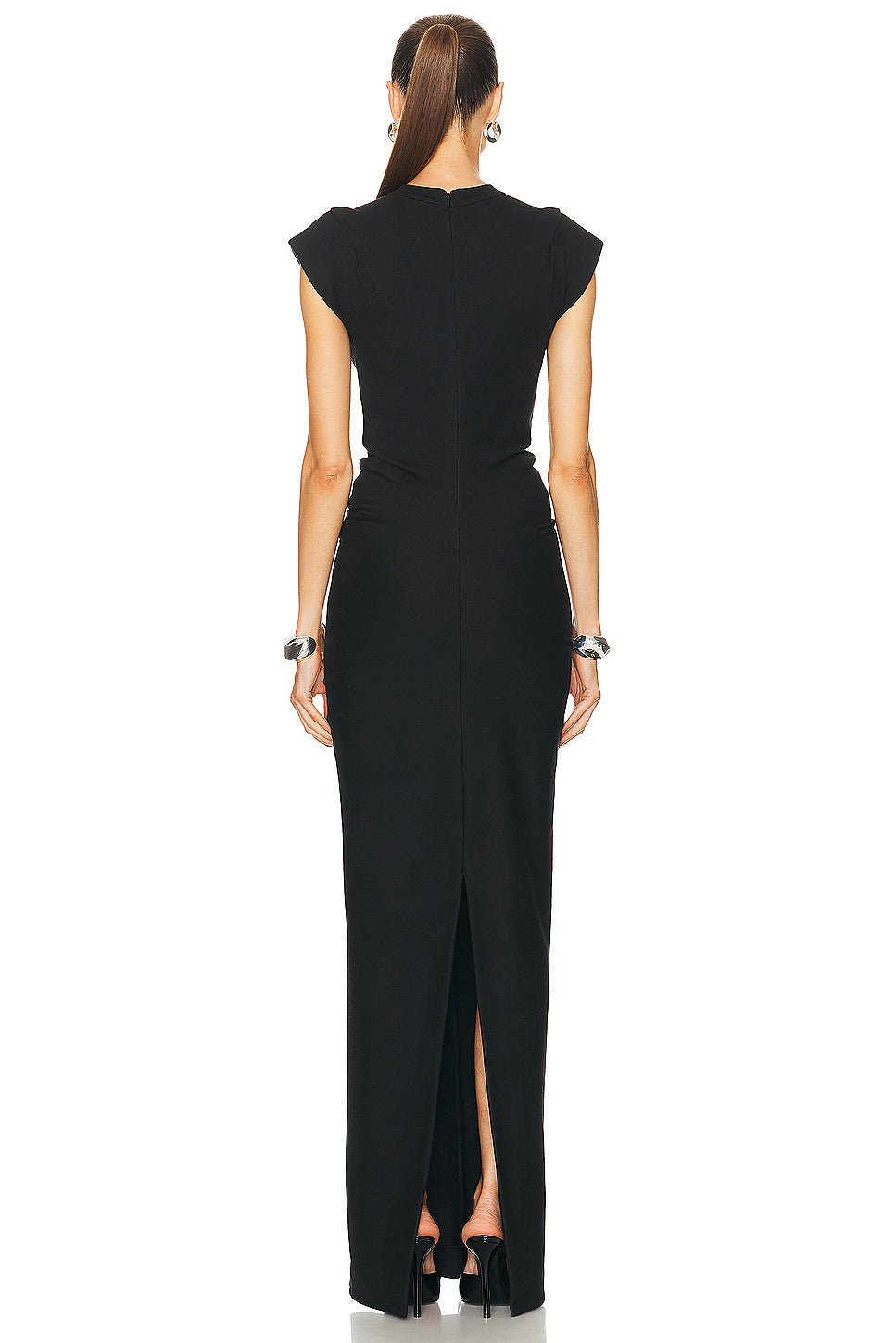 Drop Shoulder Crew Neck Maxi Dress With Side Drape