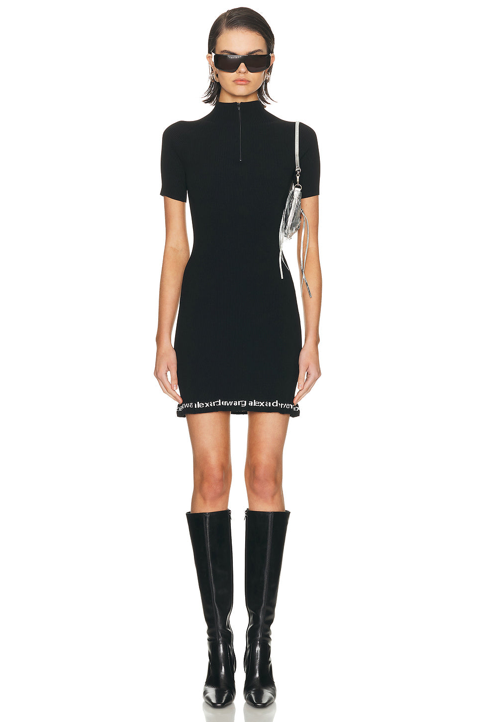 Ribbed Short Sleeve Logo Dress