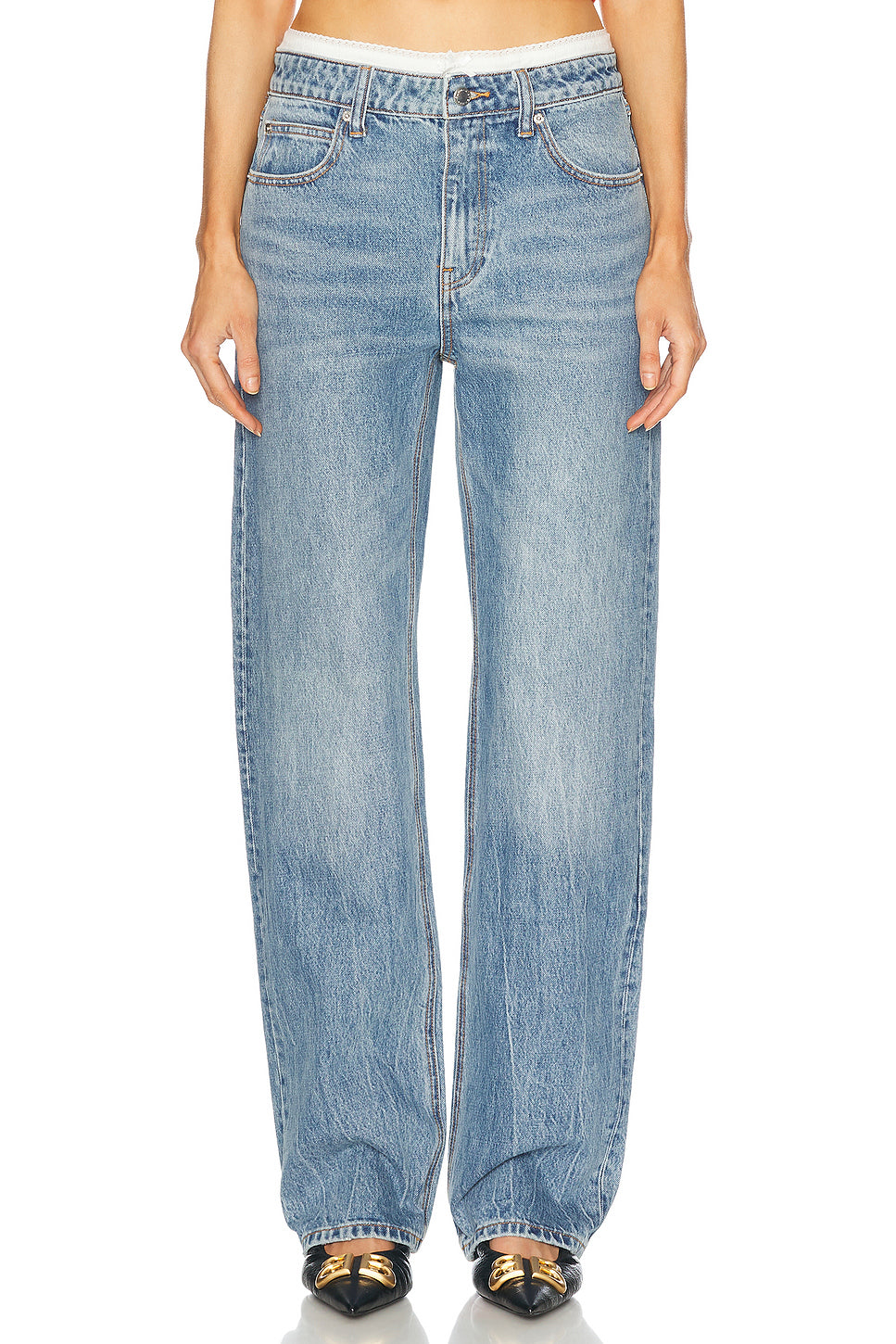 Mid Rise Straight Leg Jeans