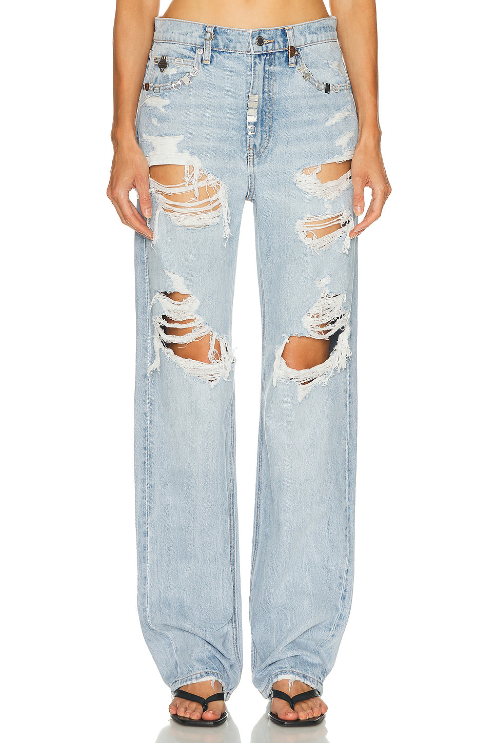 Distressed Mid Rise Wide Leg