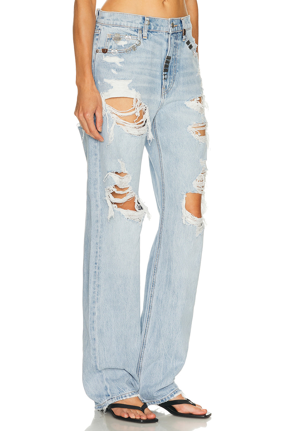 Distressed Mid Rise Wide Leg