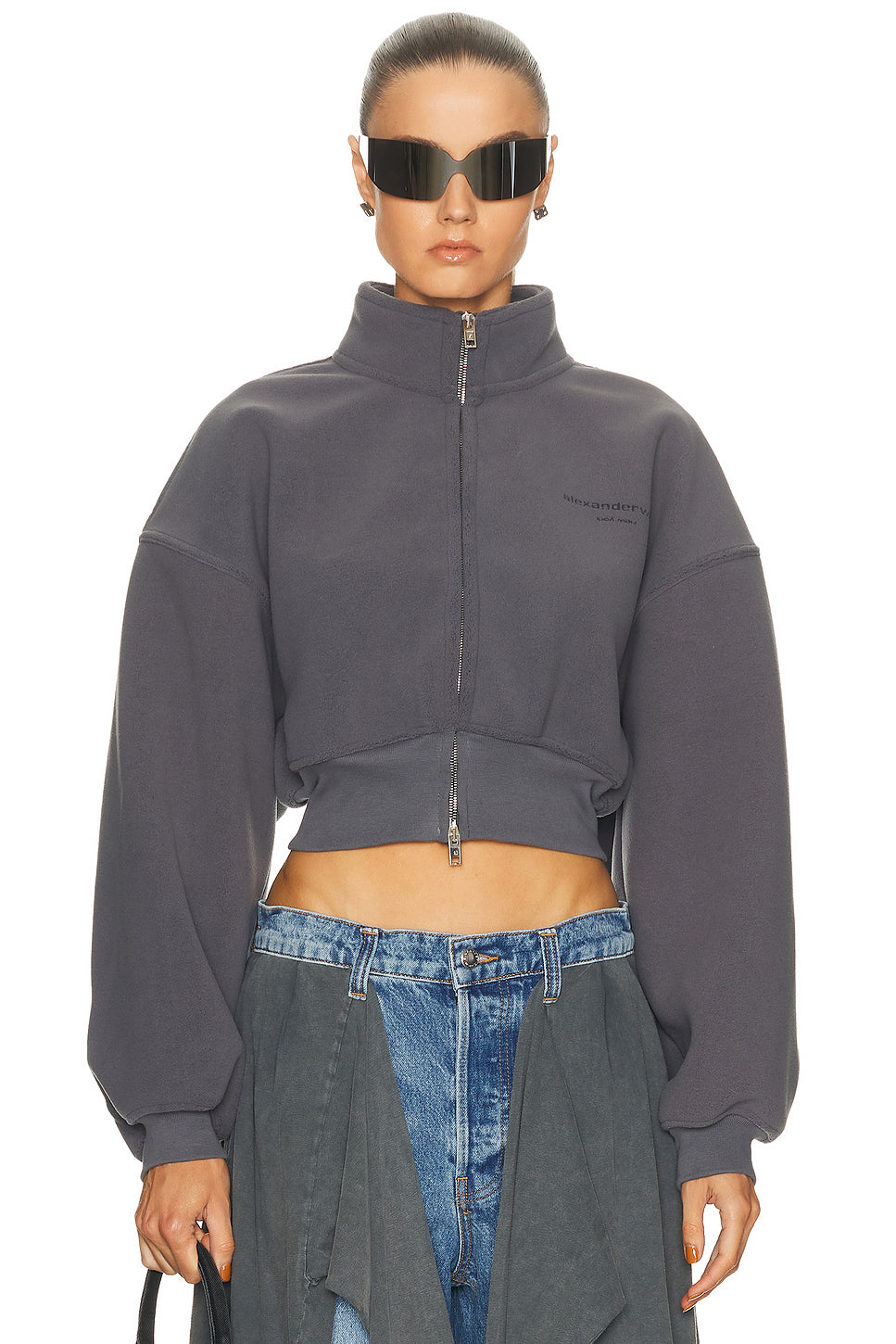Cropped Mock Neck Zip Up Jacket