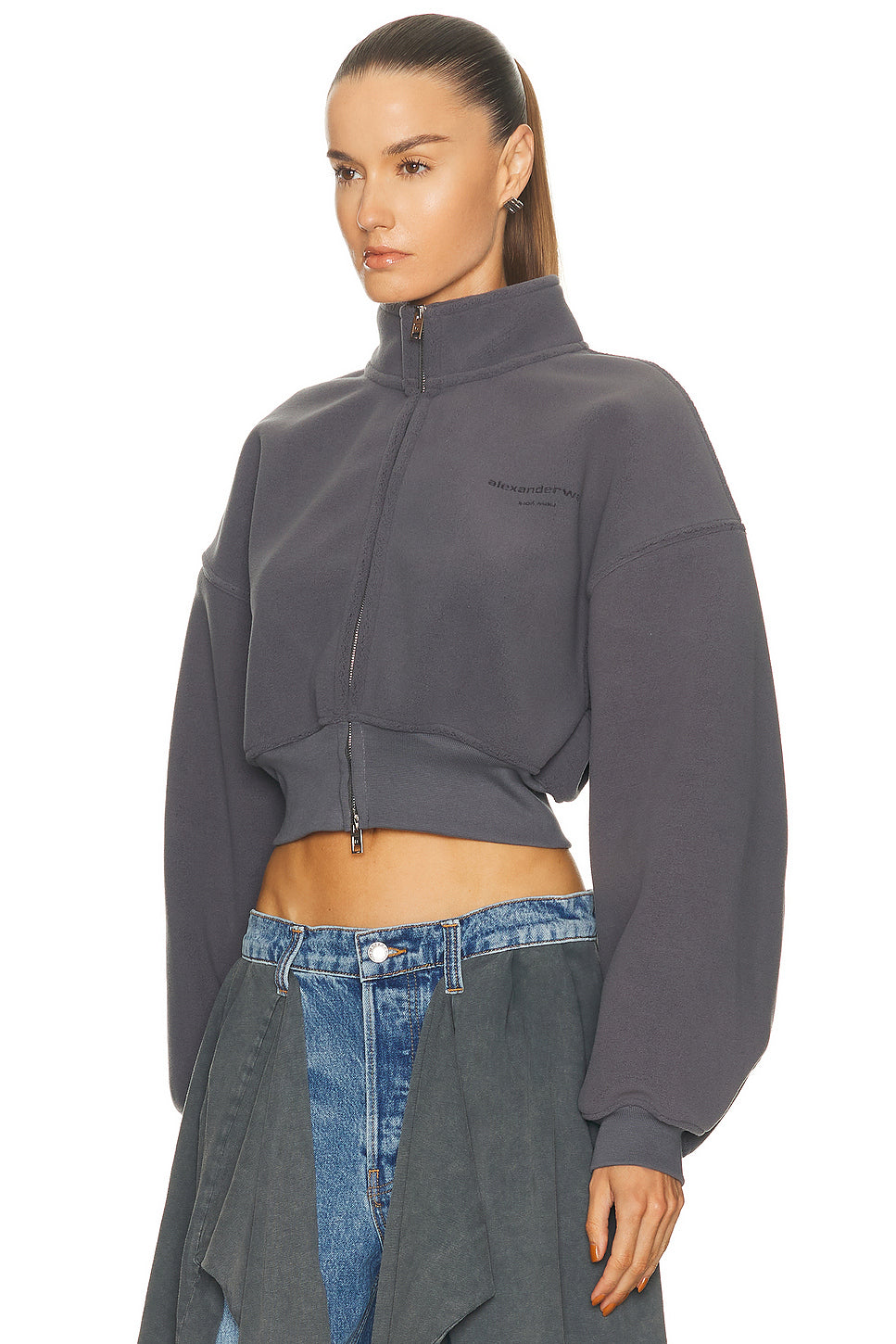 Cropped Mock Neck Zip Up Jacket