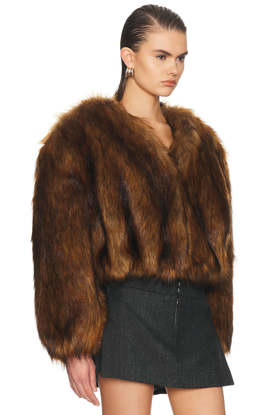 Faux Fur Cropped Jacket in Chesnut