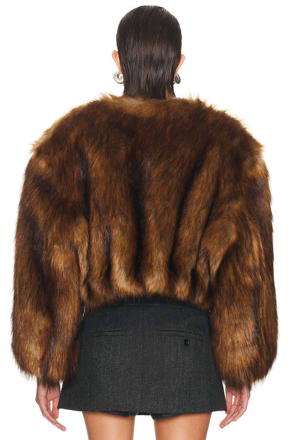 Faux Fur Cropped Jacket in Chesnut