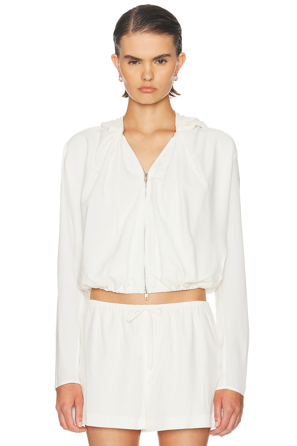 Pleated Neckline Hoodie Sweatshirt