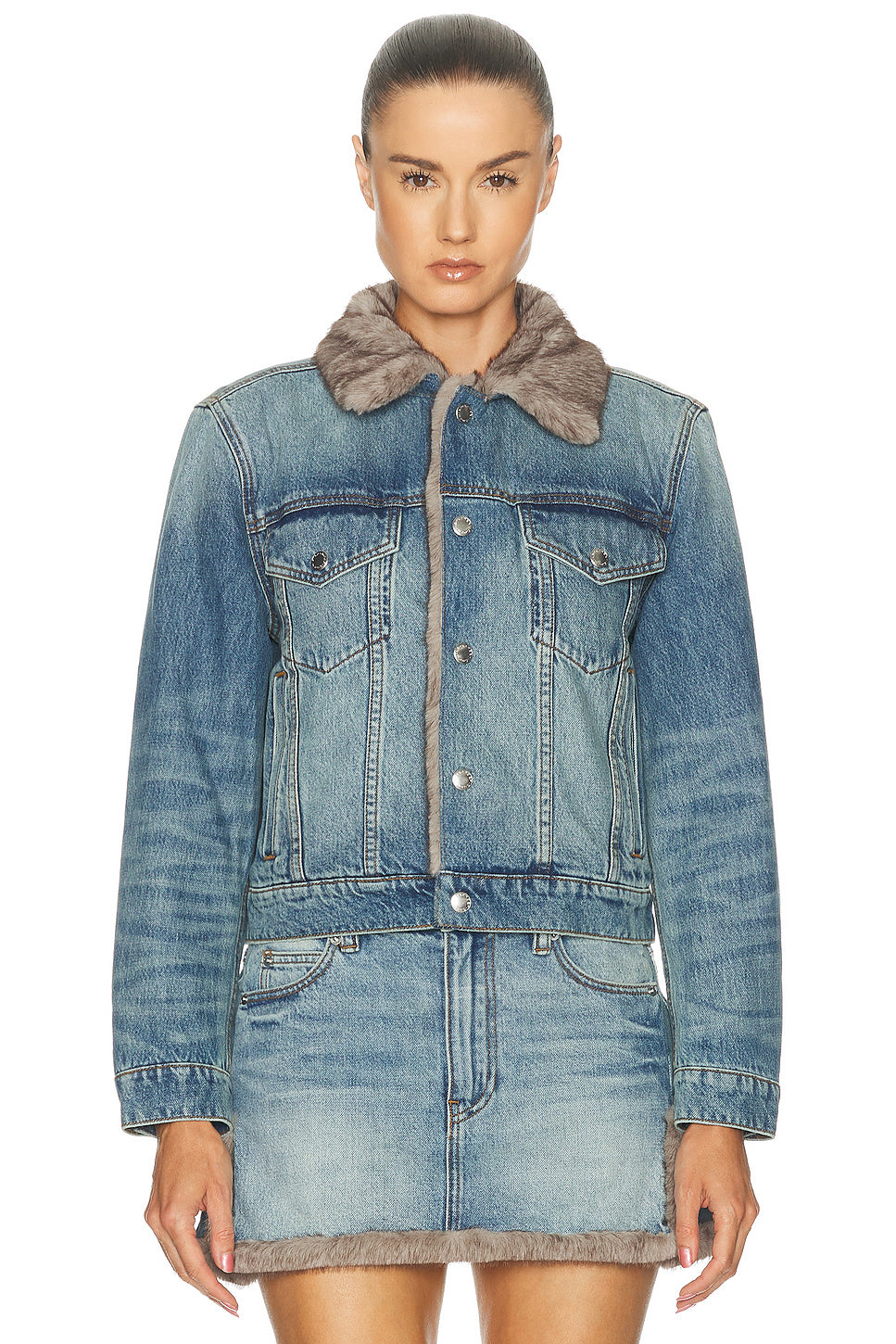 Faux Mink Lined Denim Jacket
