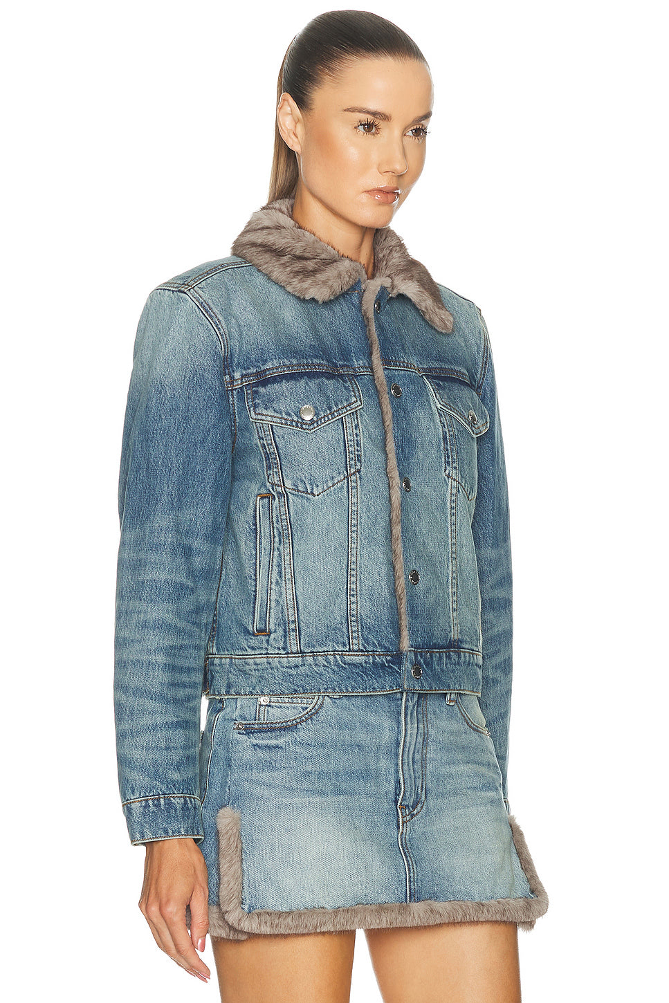 Faux Mink Lined Denim Jacket