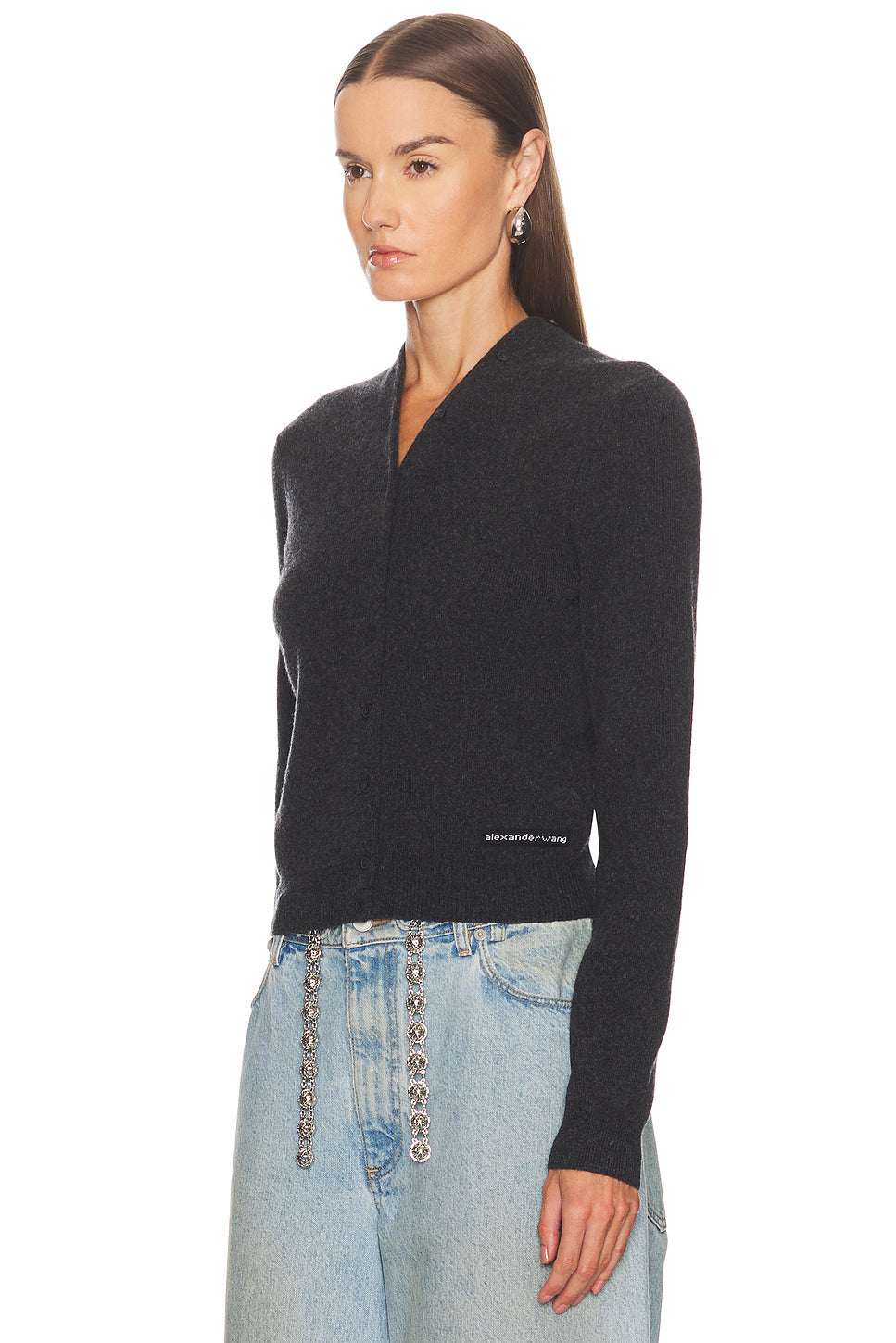 Long Sleeve High Neck Button Up Logo Cardigan