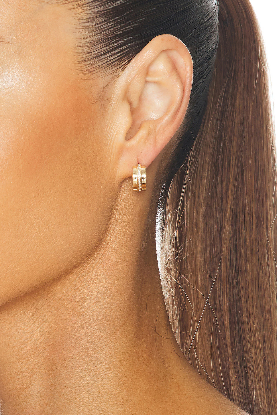 Staircase 3 Tier Hinged Diamond Huggie Earrings