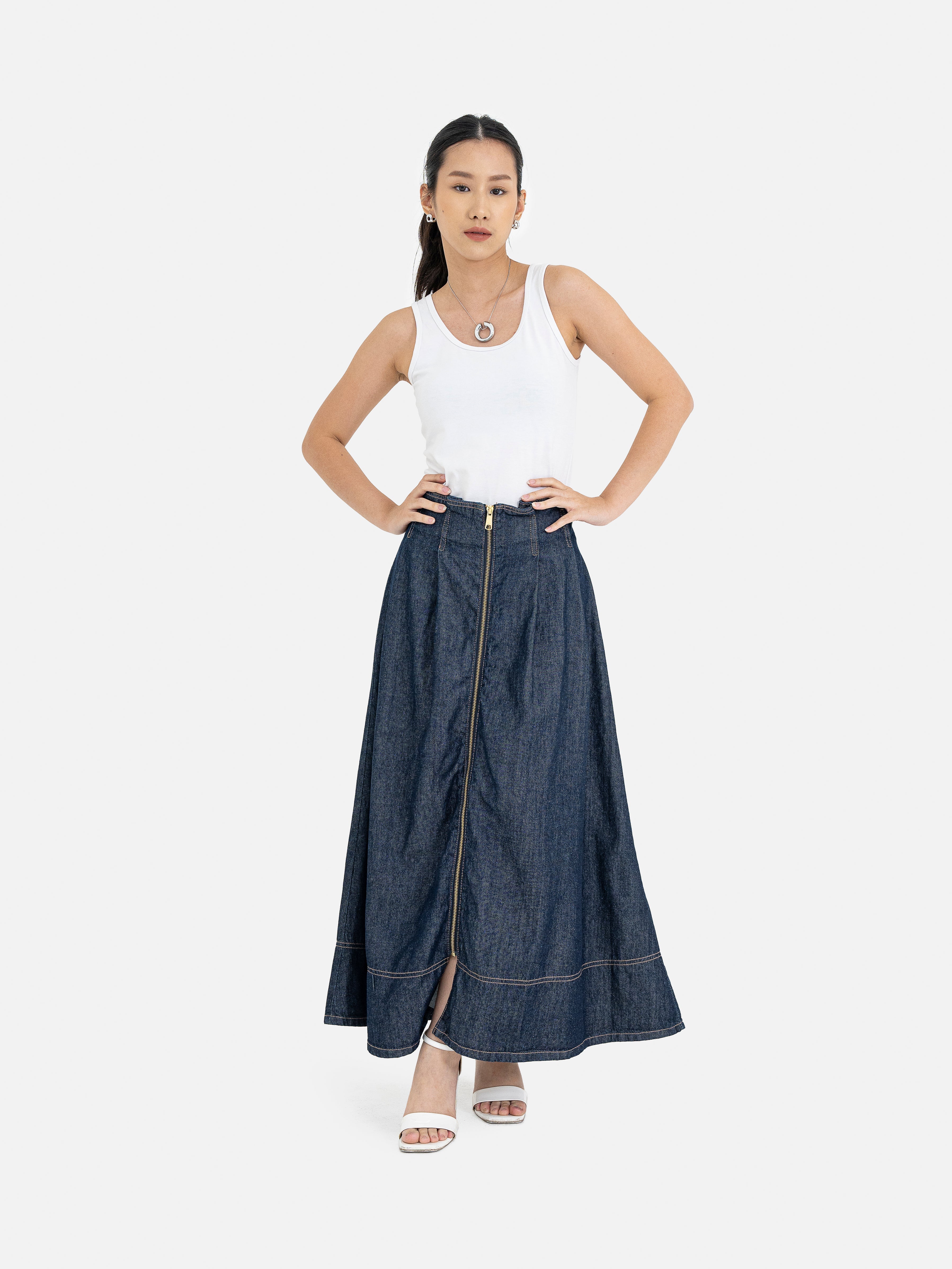 Amami Front Zip Denim Skirt