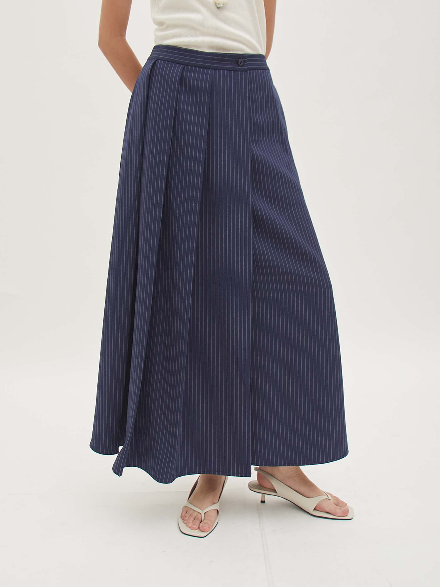 Cleo Pleated Maxi Skirt - Stripe Navy - Velvet at Bobo