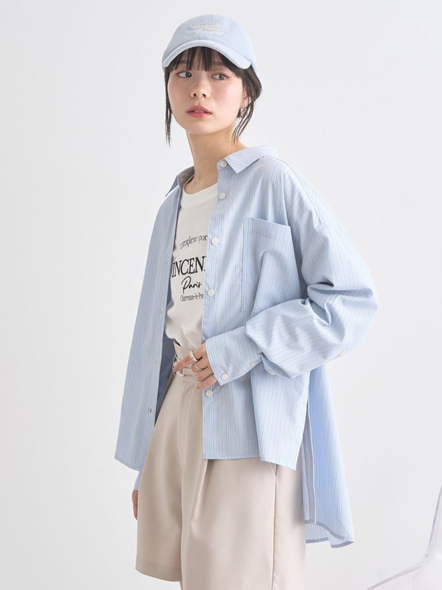 Chiryu Side Slit Striped Overshirt