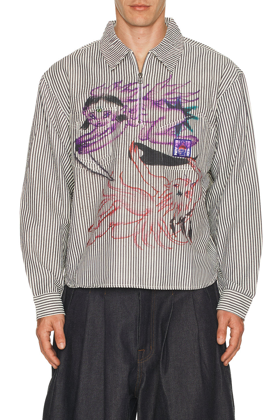 Angel Striped Half Zip Work Shirt