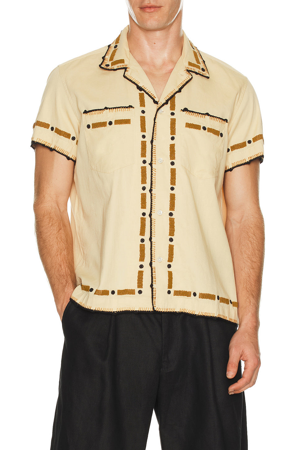 Beaded Ryegrass Short Sleeve Shirt in Tan