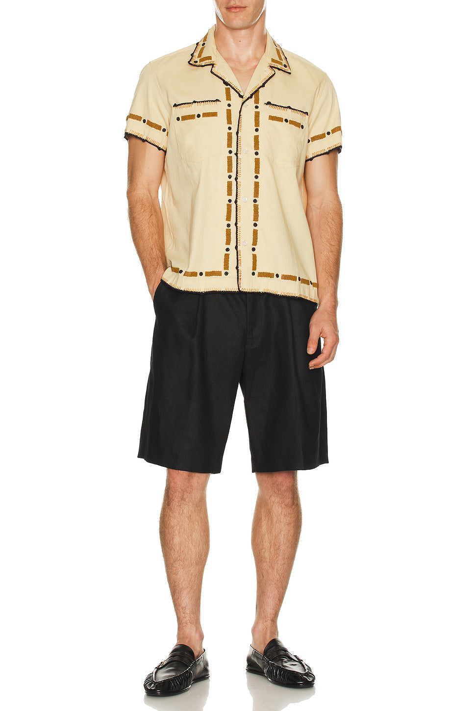 Beaded Ryegrass Short Sleeve Shirt in Tan