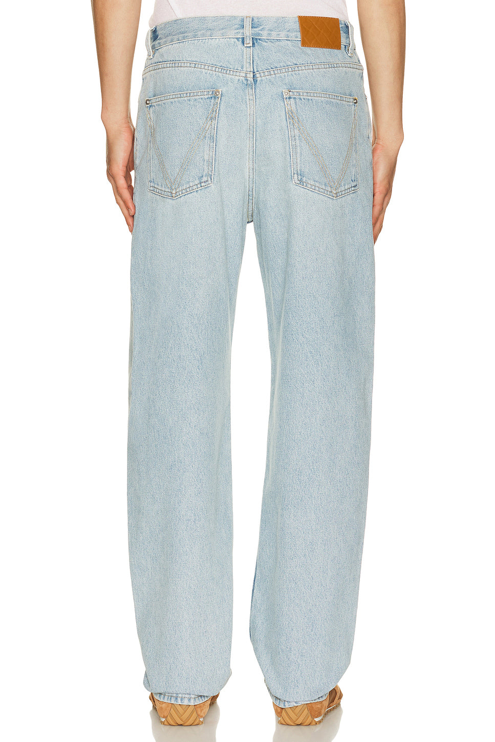 Sky Bleached Intrecciato Detail Wide Leg Denim