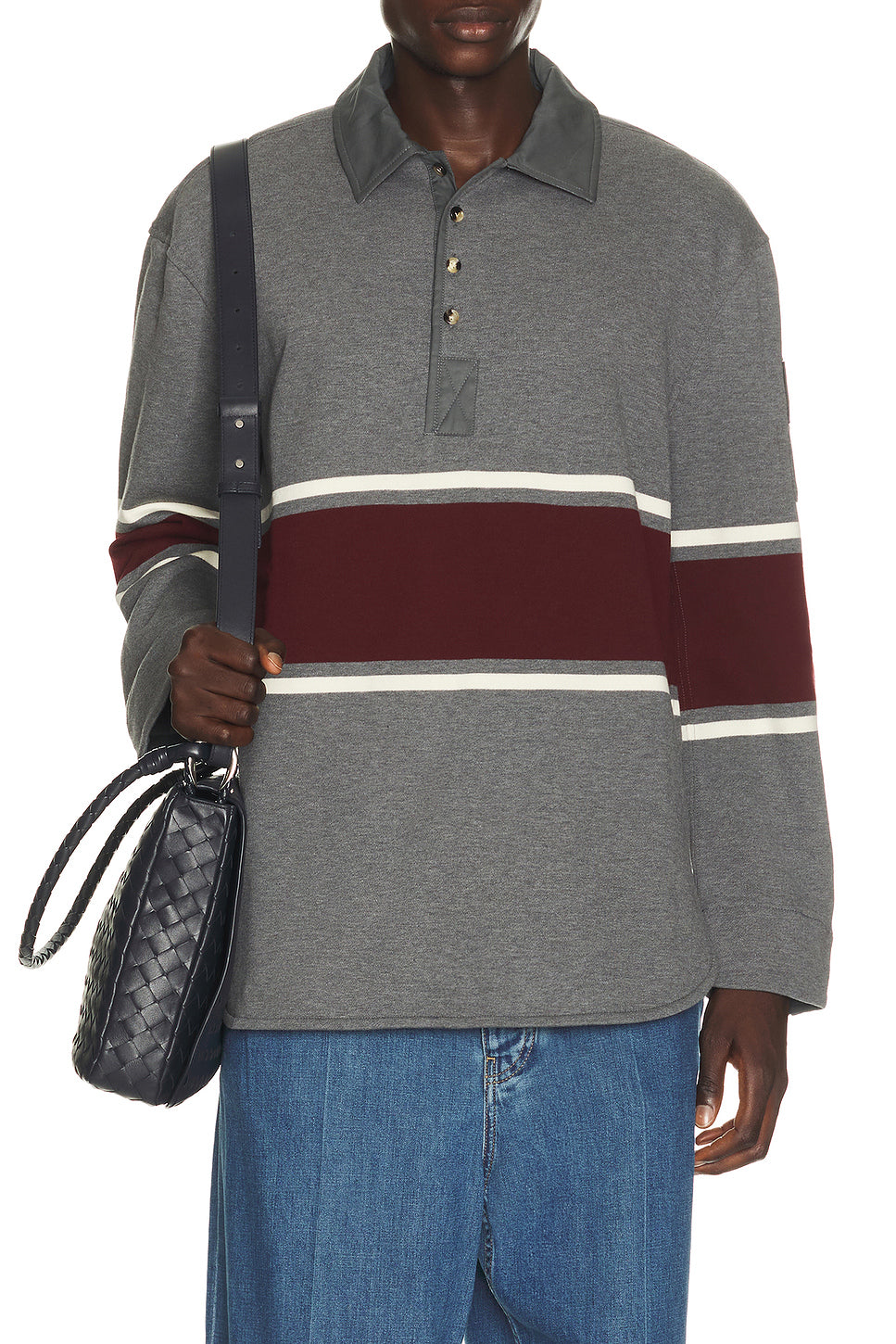 Light Cotton Fleece Long Sleeve Polo Intrecciato Tab