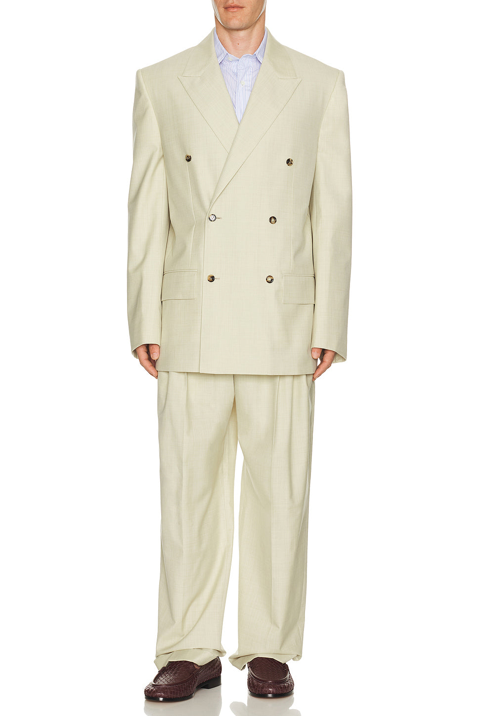 Wool Cotton Melange Gabardine Double Breasted Jacket