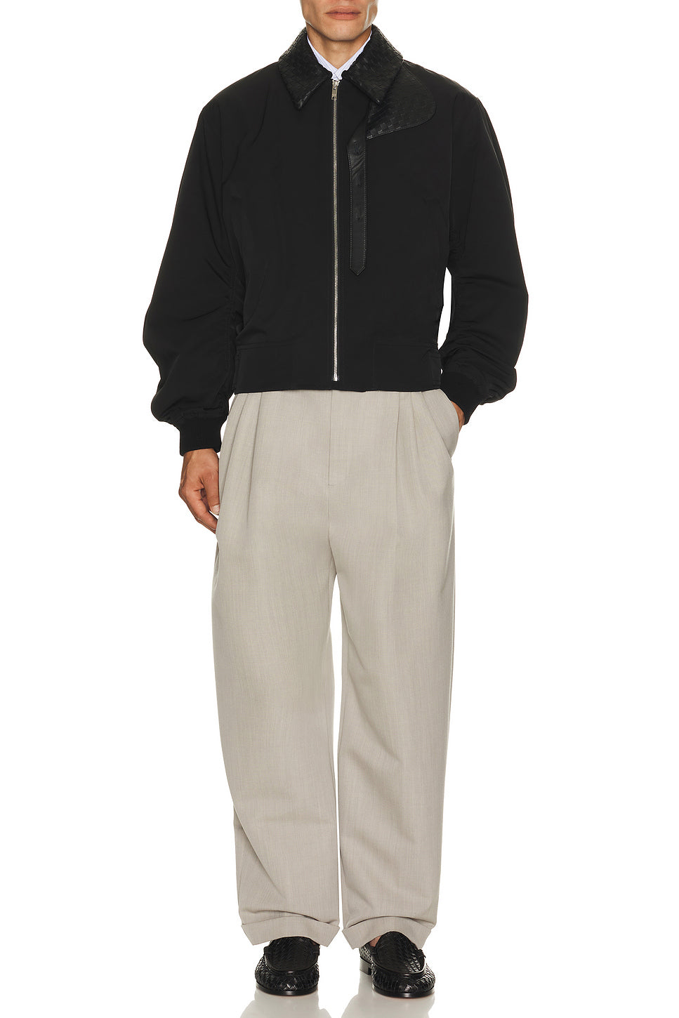 Nylon Cotton Tech Twill Blouson Intrecciato Collar