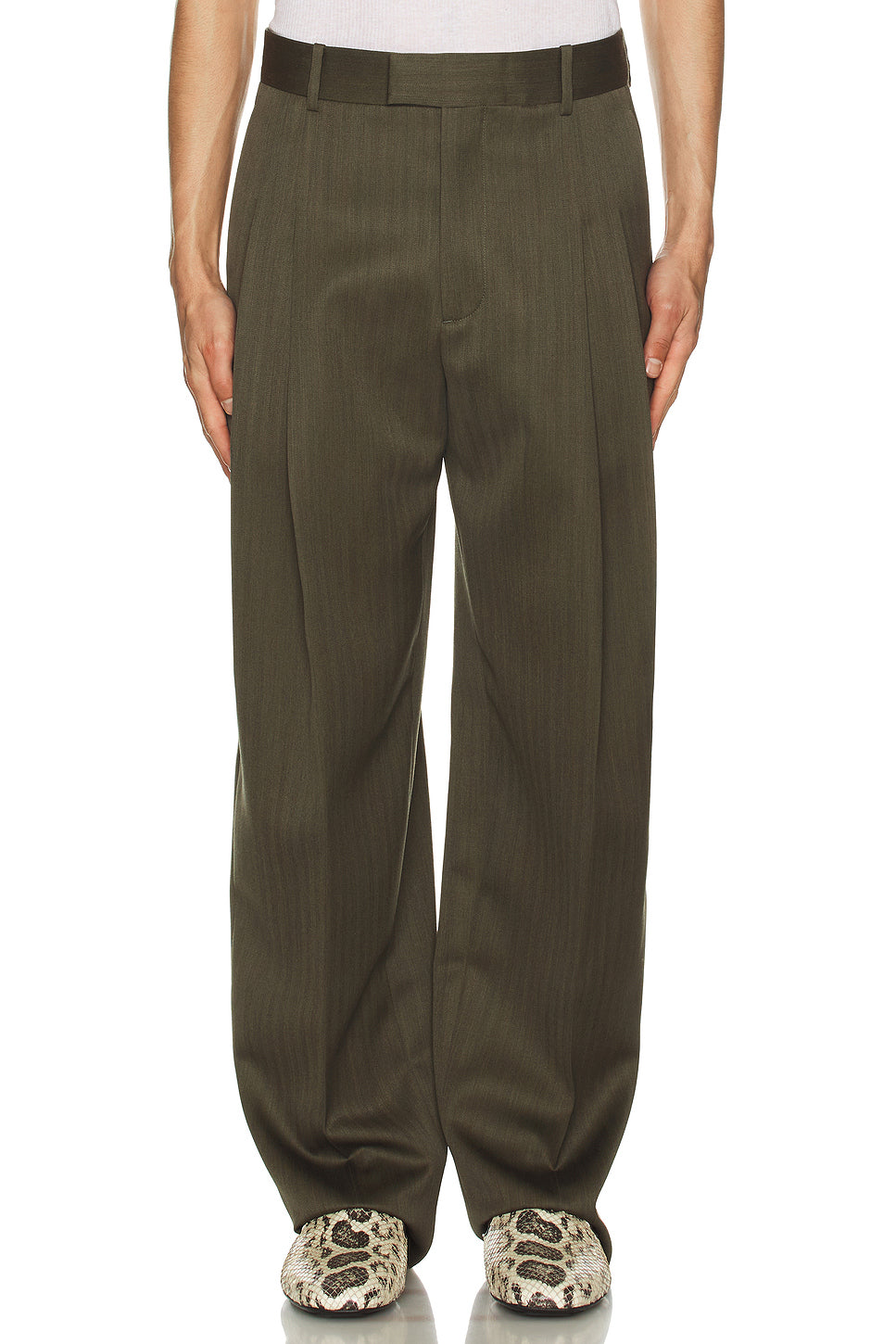 Subtle Wool Chevron Two Pleats Straight Trousers