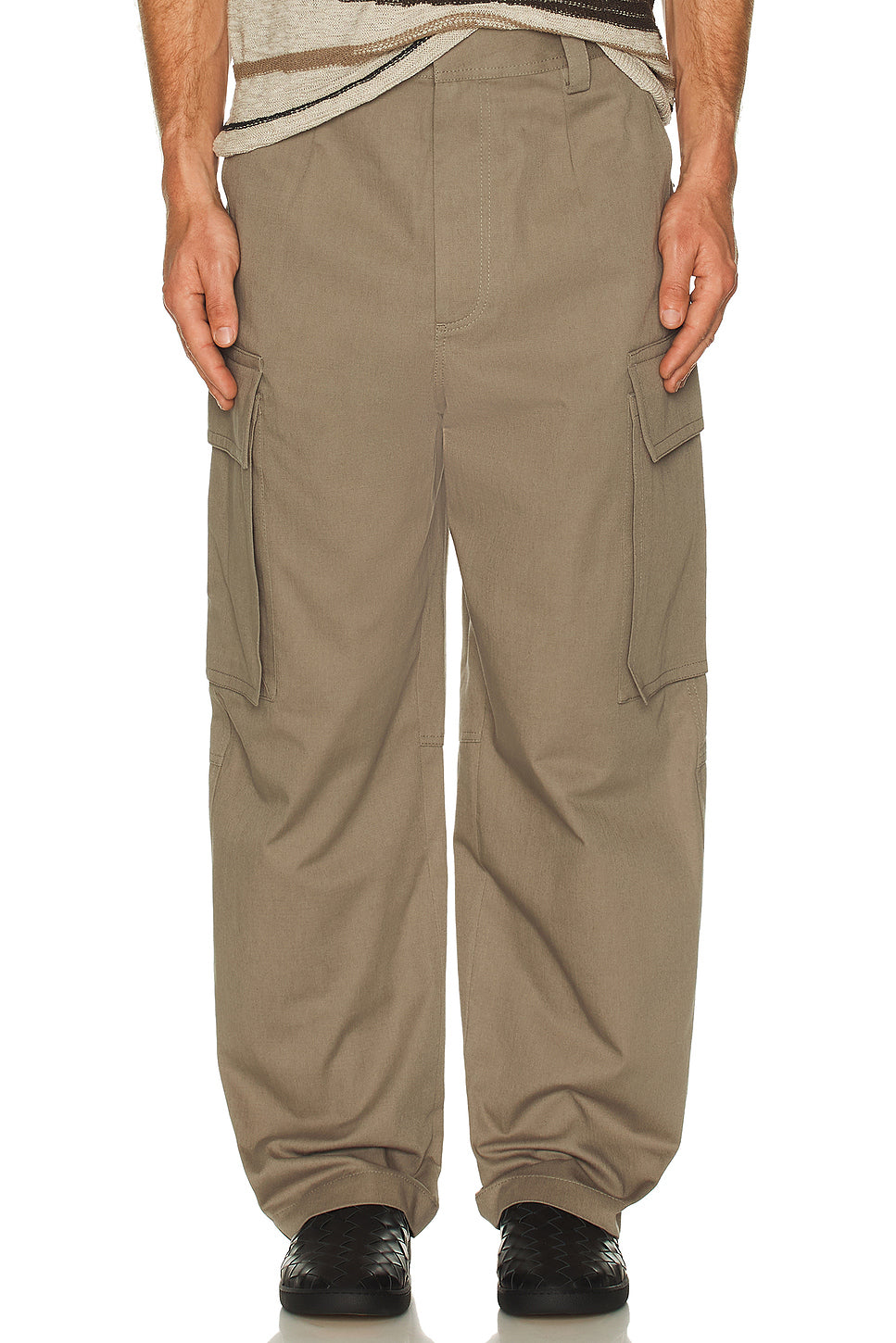 Washed Irregular Cotton Twill Cargo Trousers