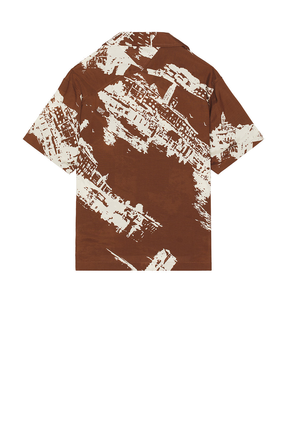 Postcard Print Silk Shantung Short Sleeve Shirt