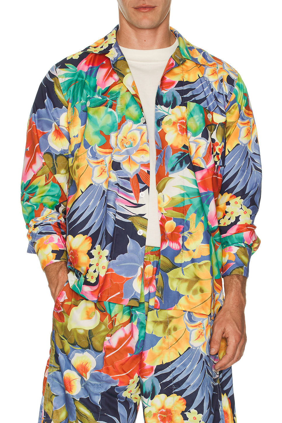 Mil Open Collar Tropical Pattern Print
