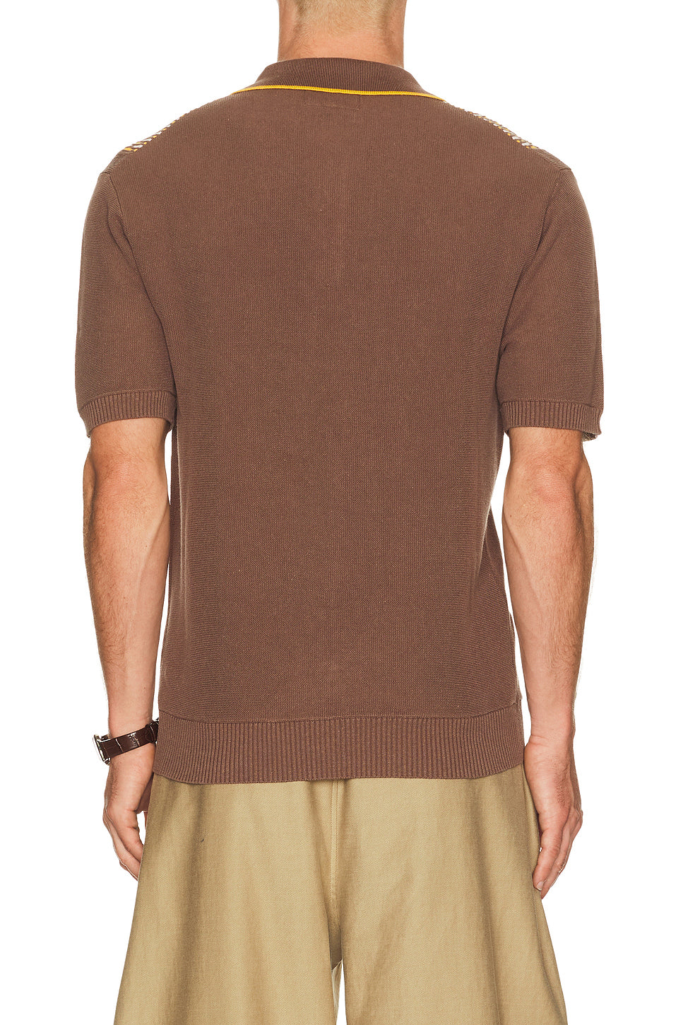 Knit Polo Front Stripe Jacquard