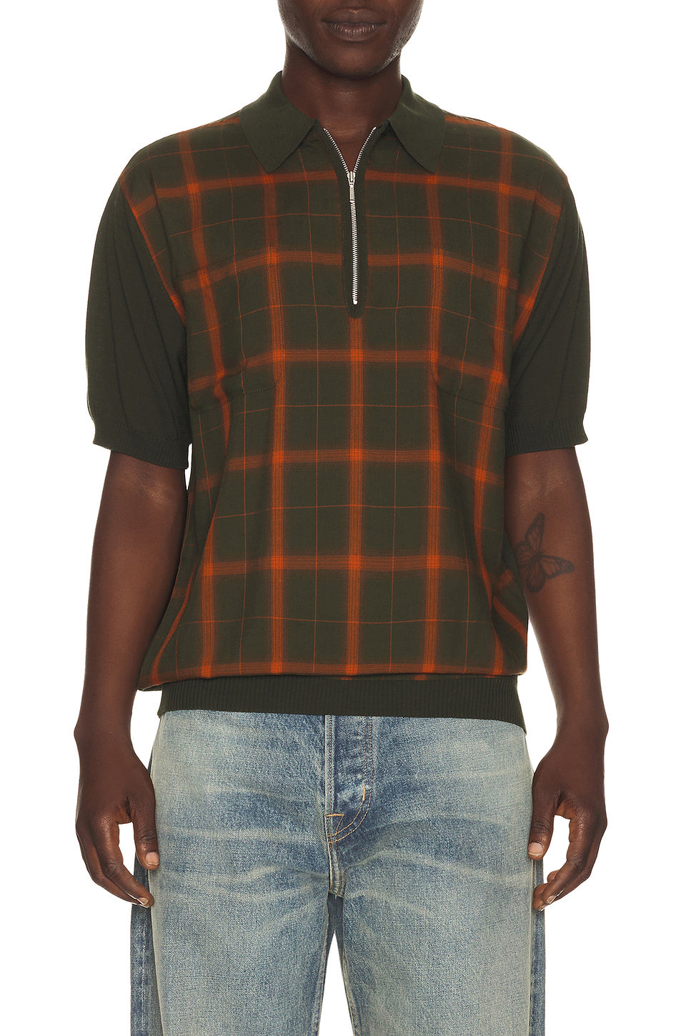 Half Zip Panel Polo Ombre Plaid