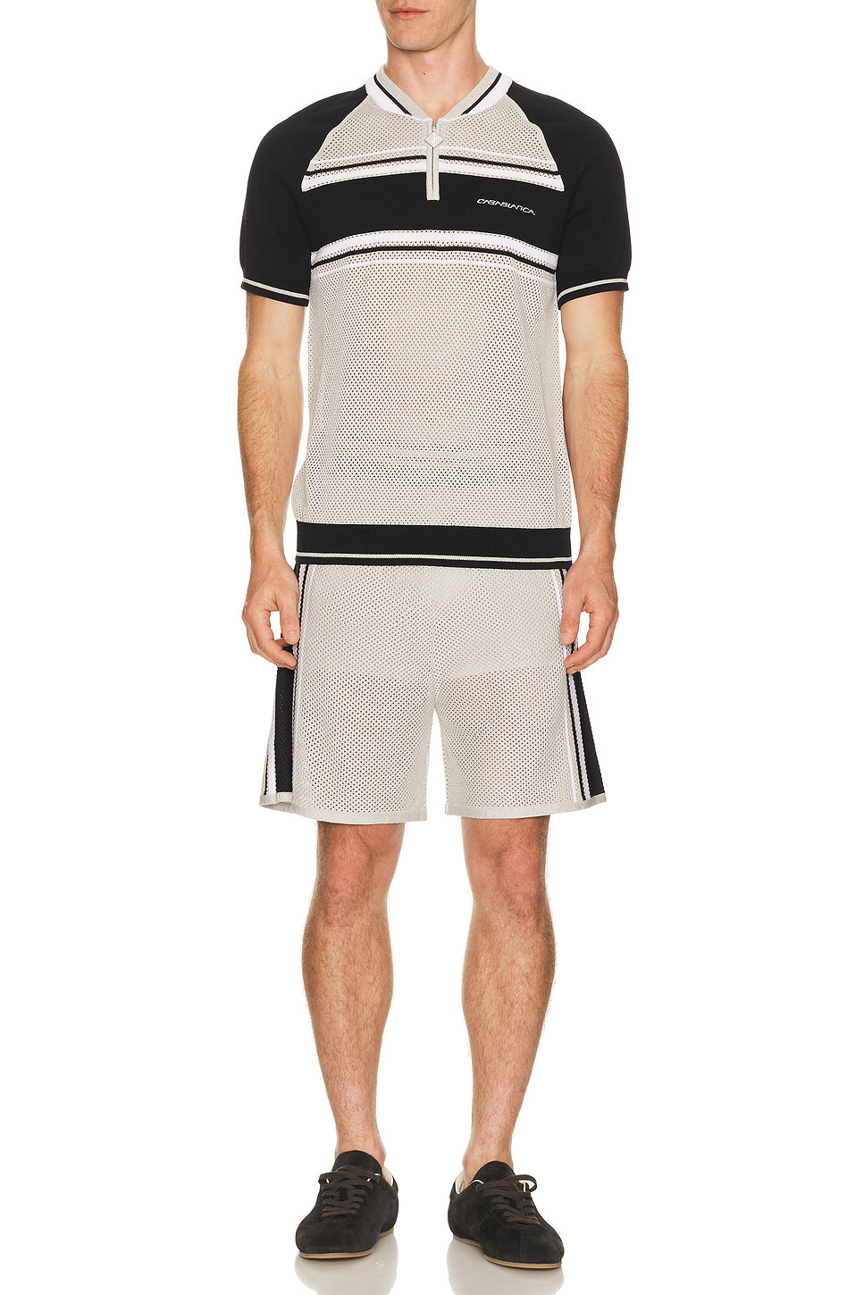 Metallic Mesh Stripe Shorts