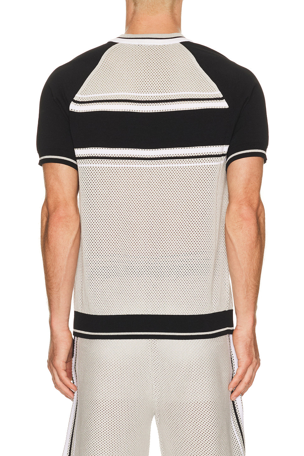 Metallic Mesh Stripe Zip Polo