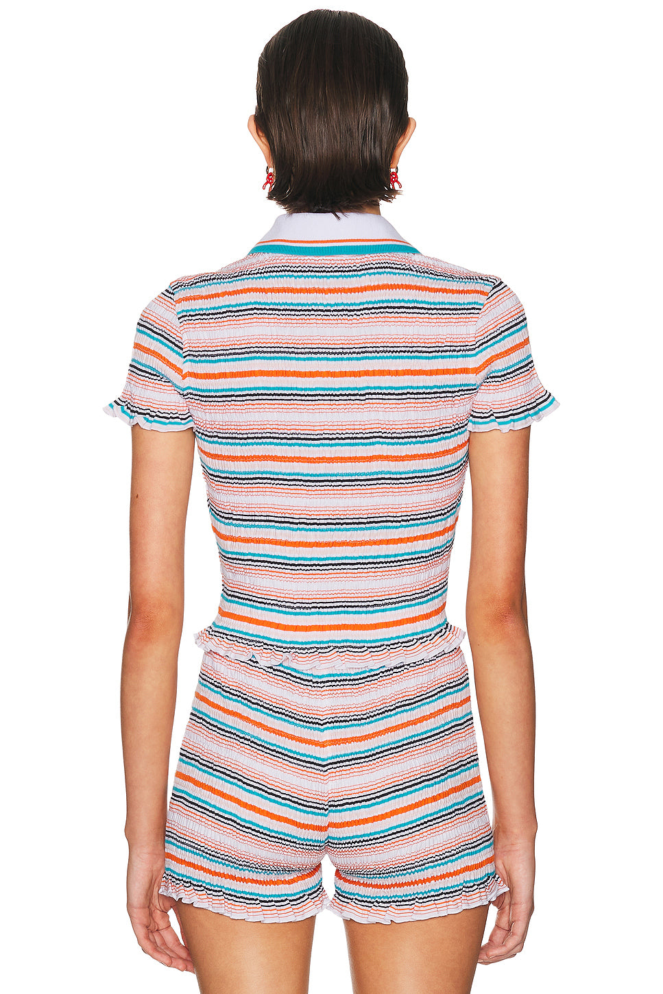 Stripe Shirred Polo Top