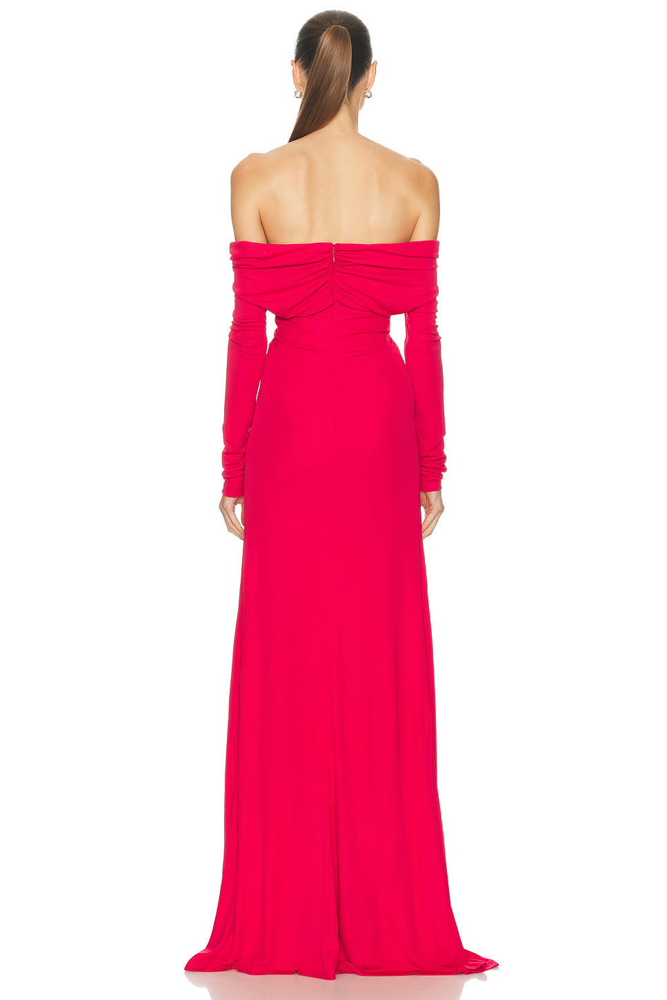 Arced Palm Strapless Shawl Gown