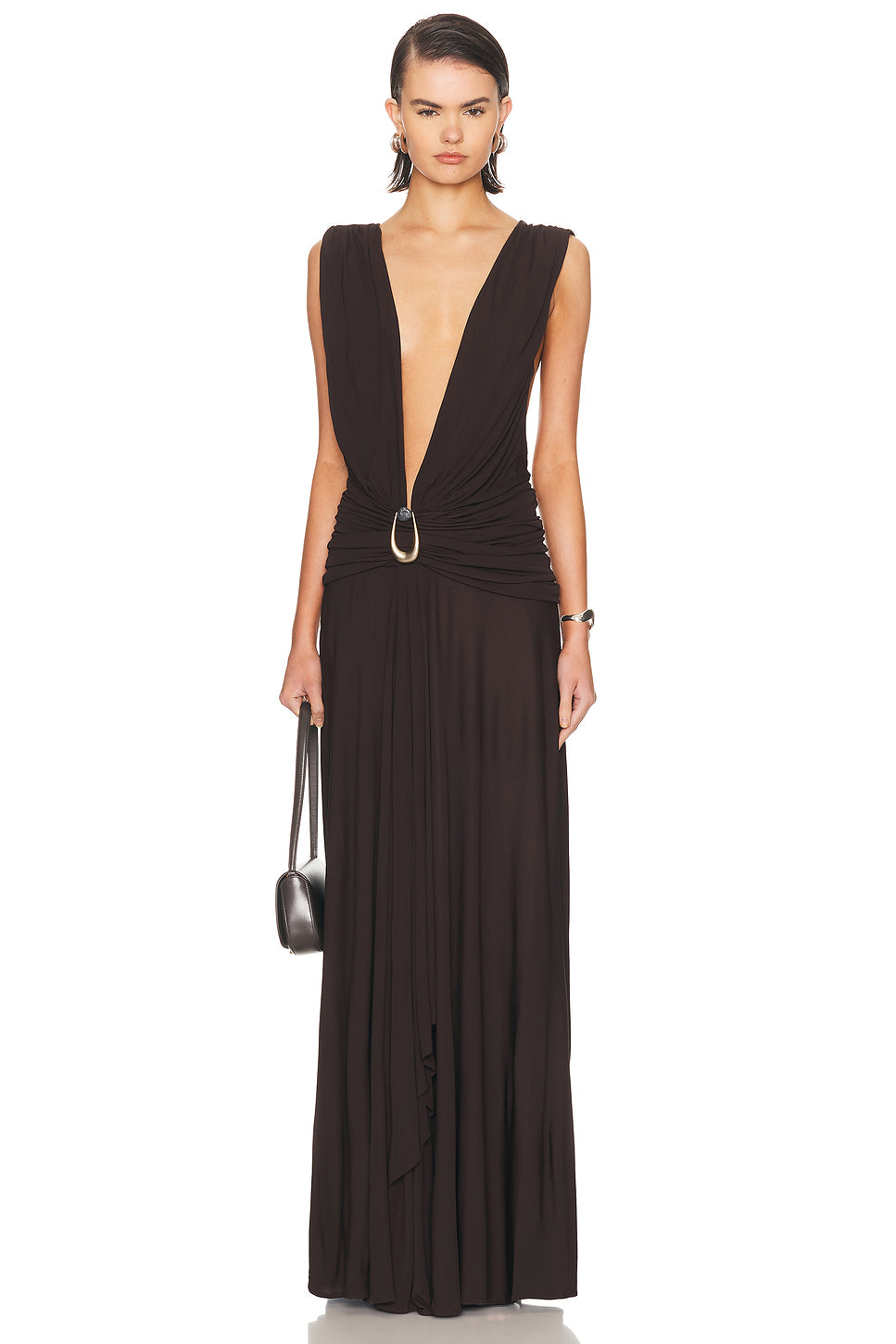 Stone Pin Scarf Drape Long Dress