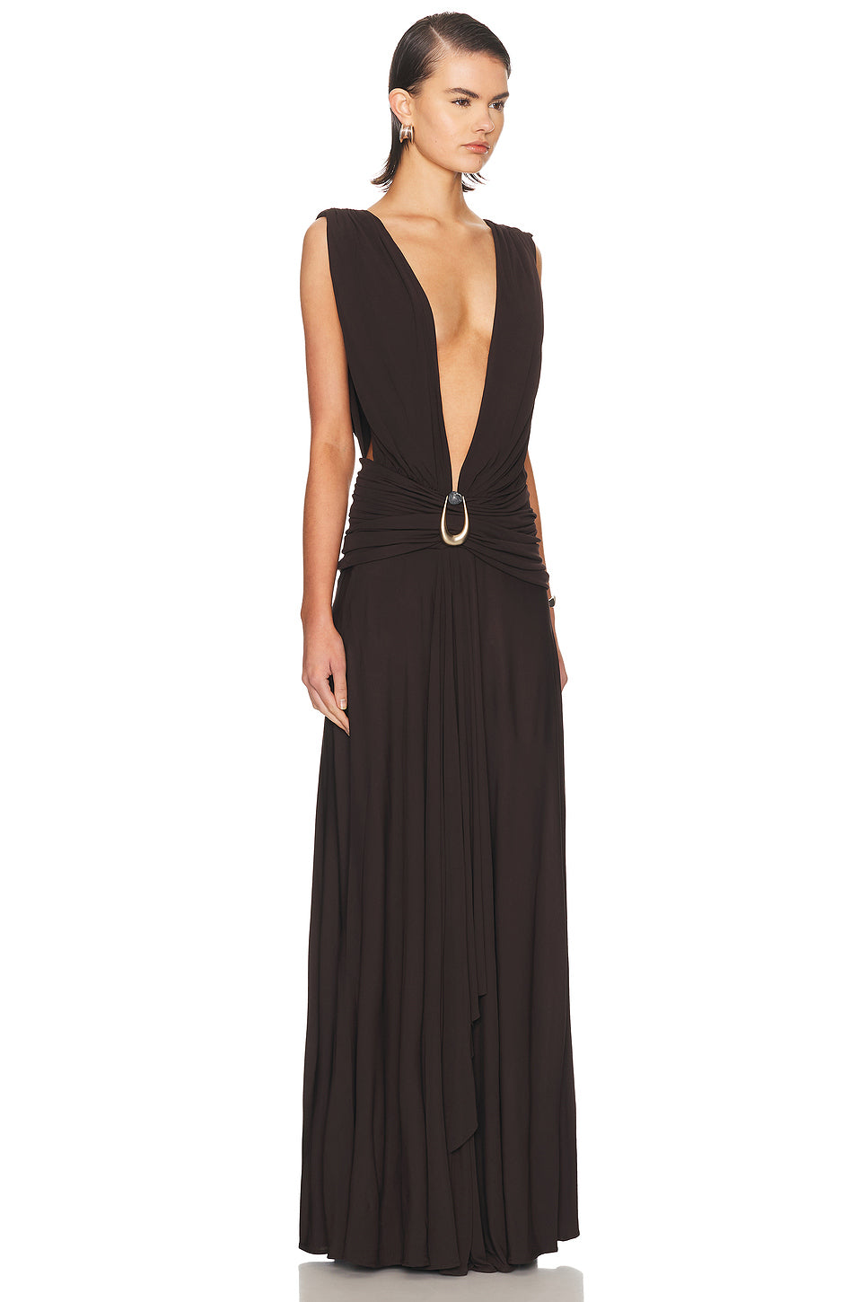 Stone Pin Scarf Drape Long Dress