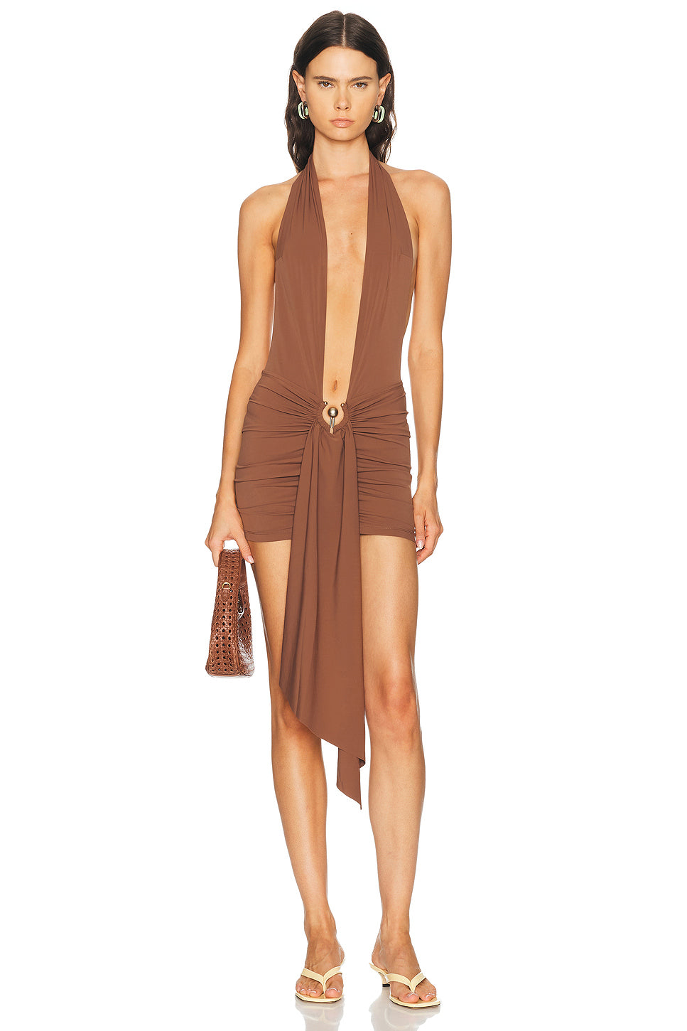 Pierced Orbit Halter Drape Mini Dress