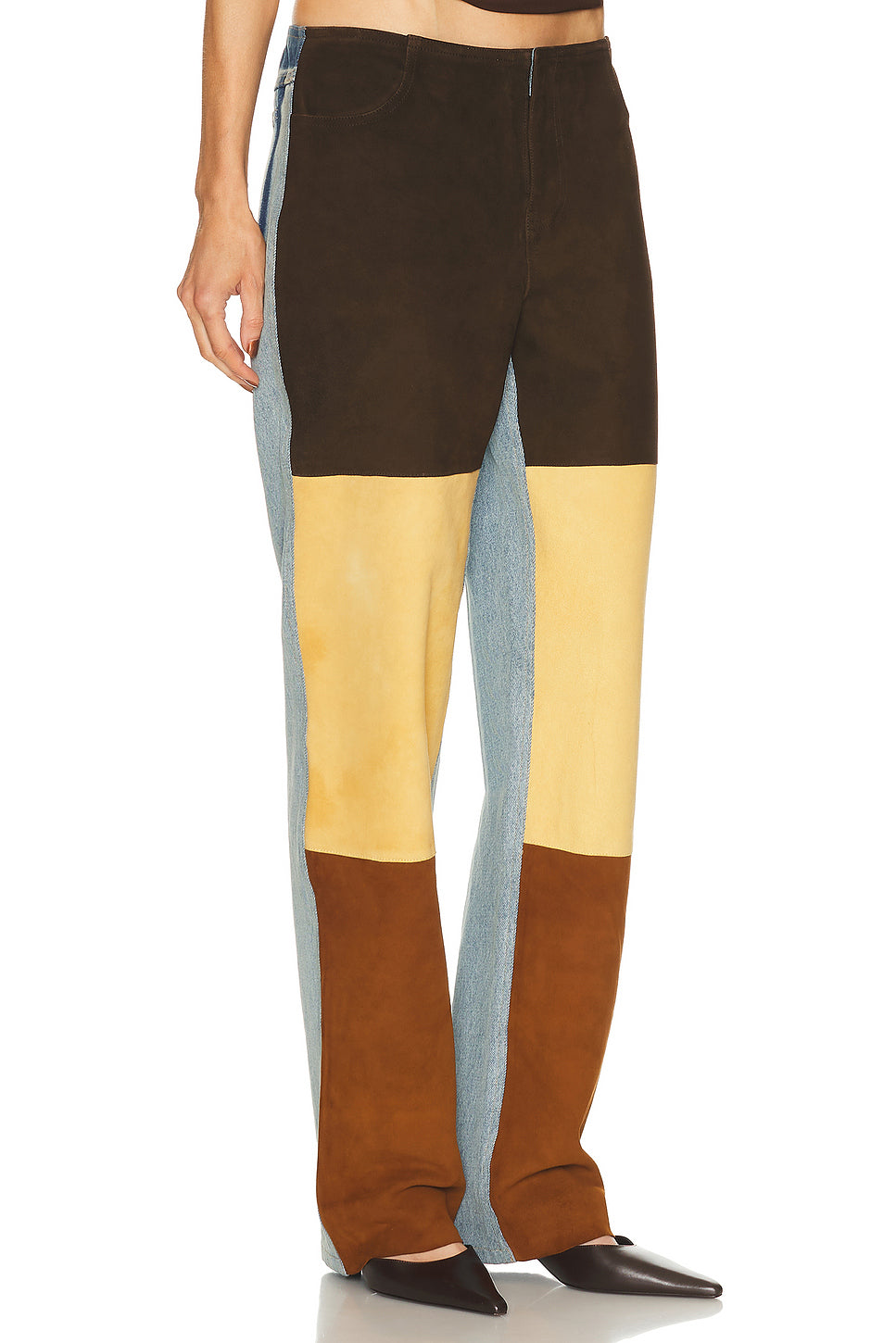 Spliced Suede Denim Straight Leg