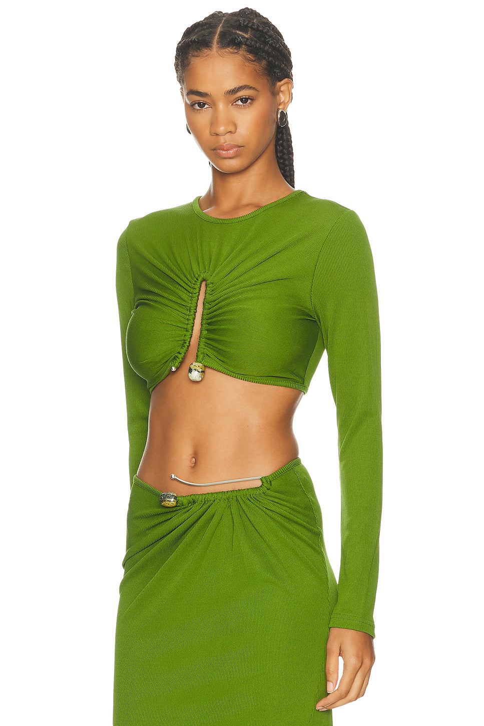 Crystal Pin Long Sleeve Rib Top