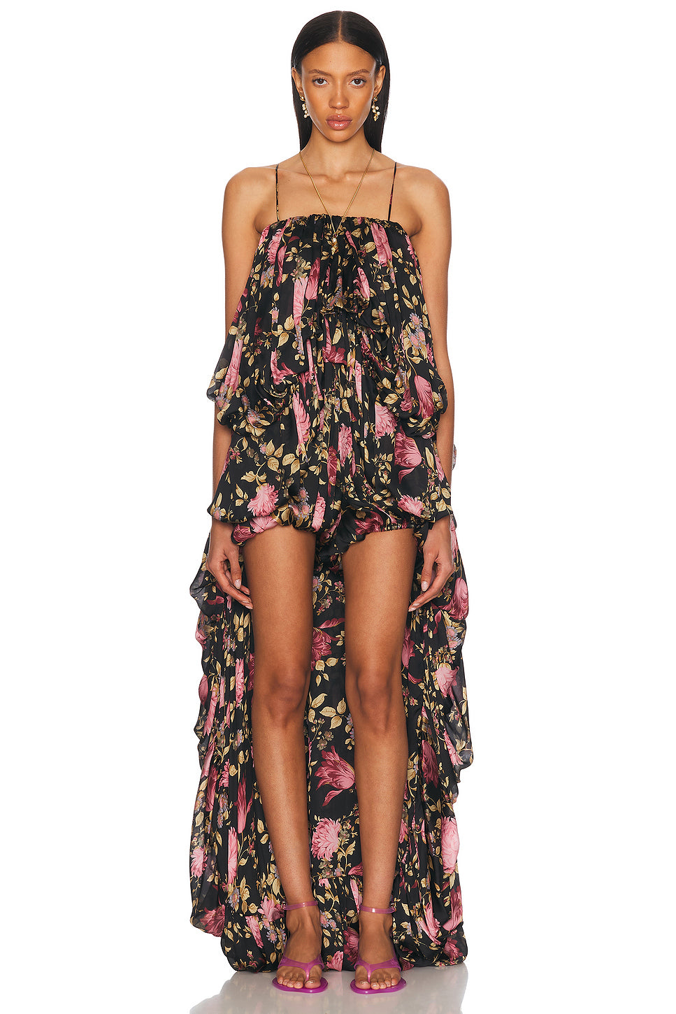 Thin Strap Gathered High And Low Jumpsuit