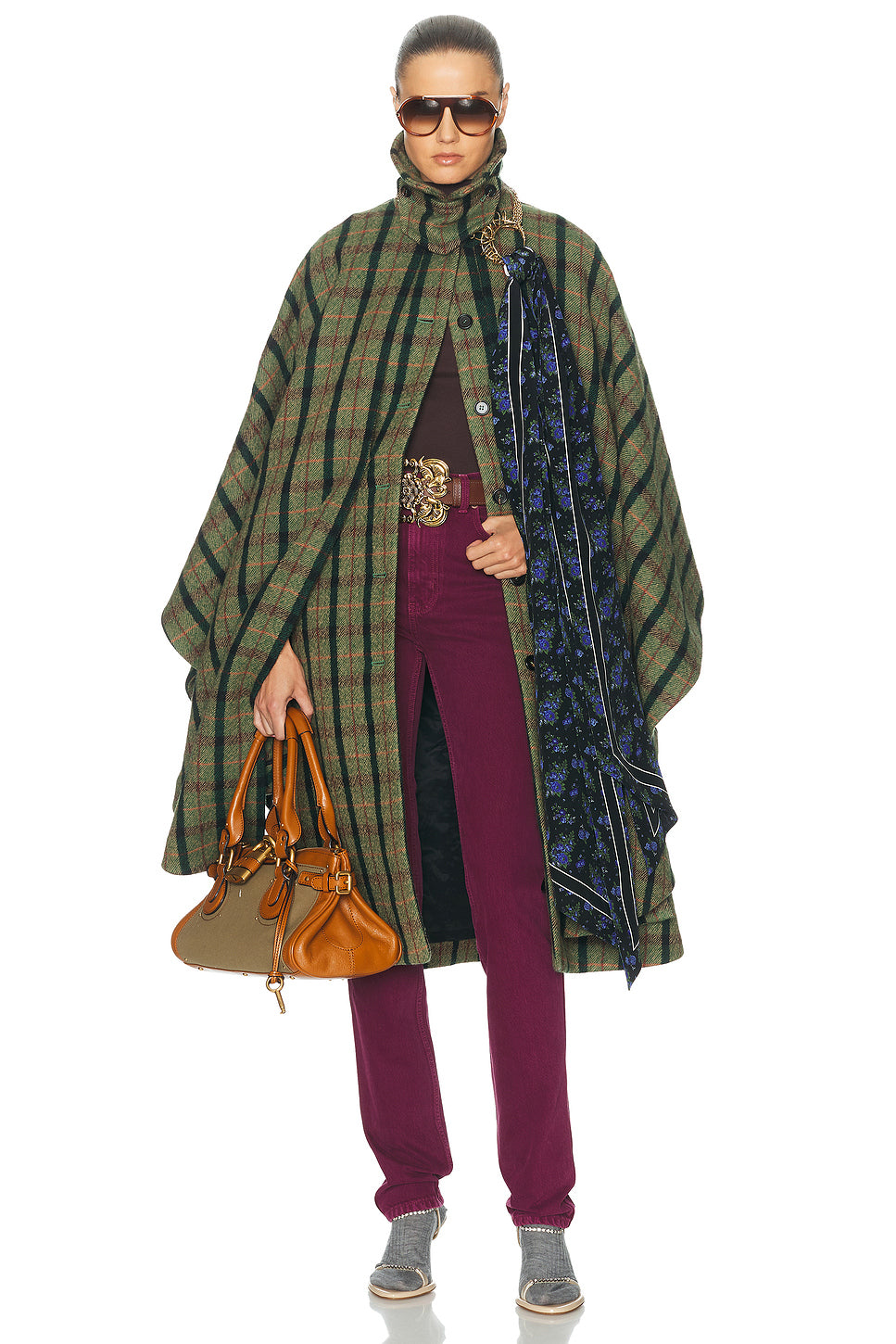 Brushed Wool Check Coat