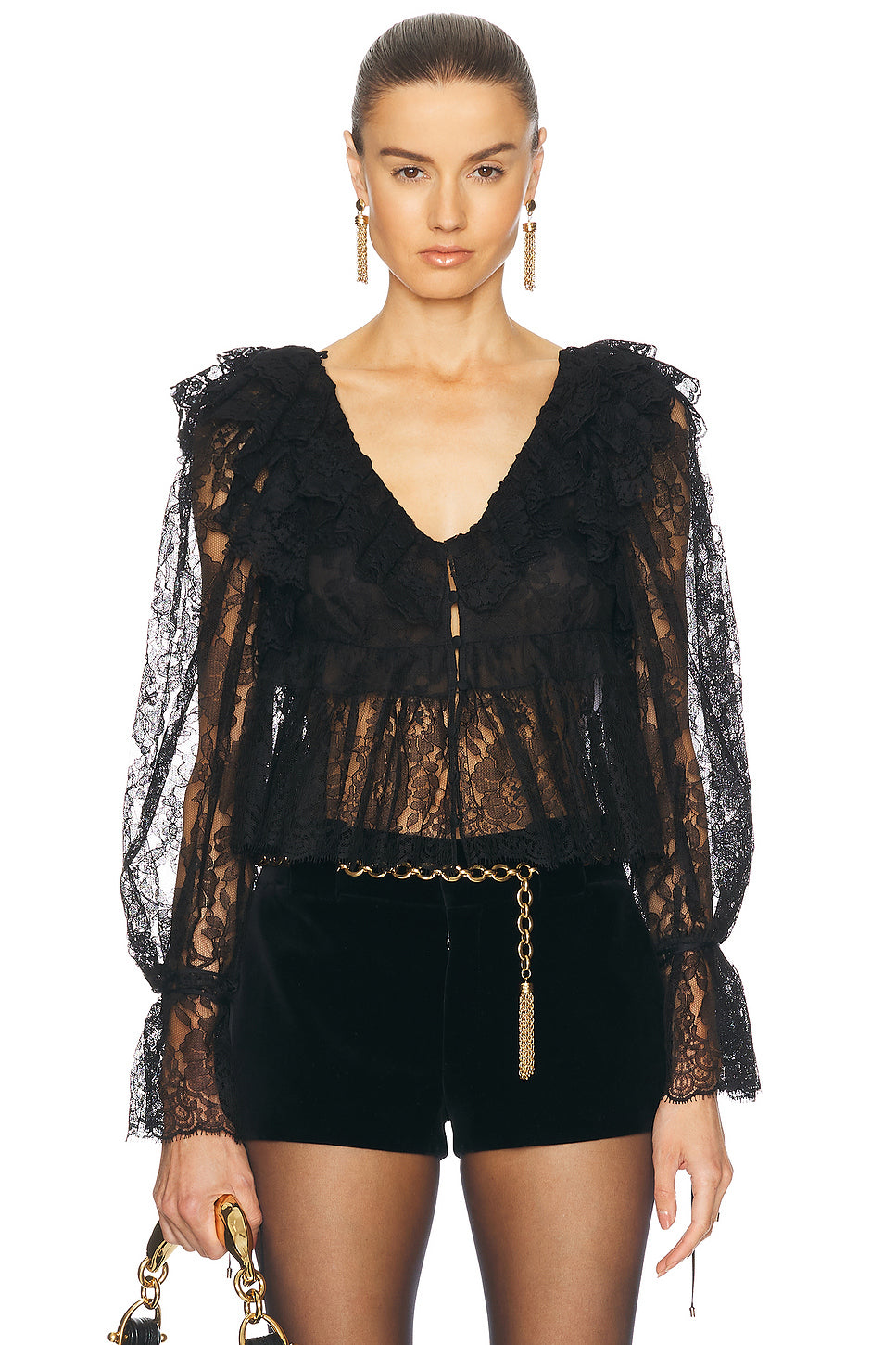 V Neck Ruffle Lace Blouse