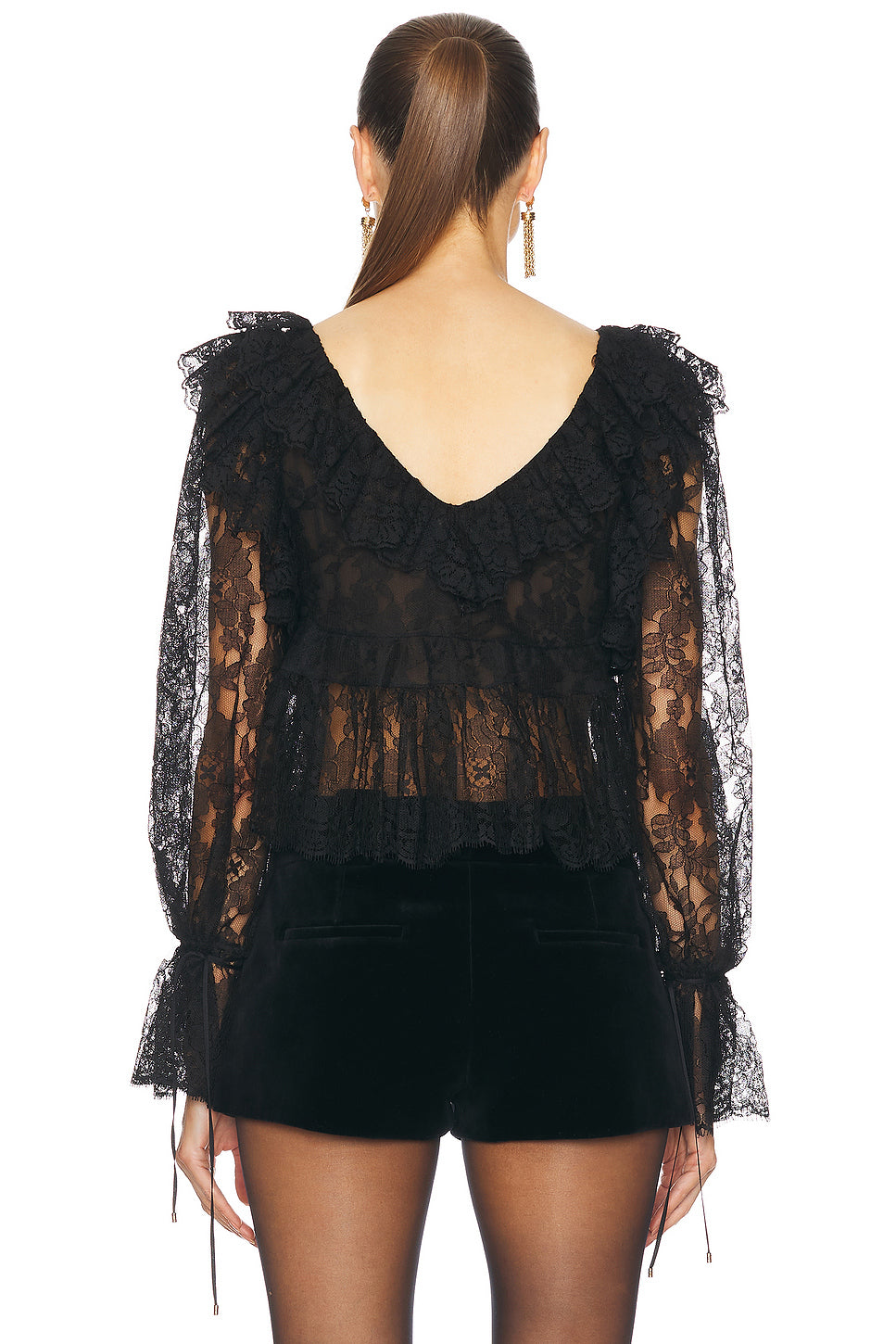 V Neck Ruffle Lace Blouse