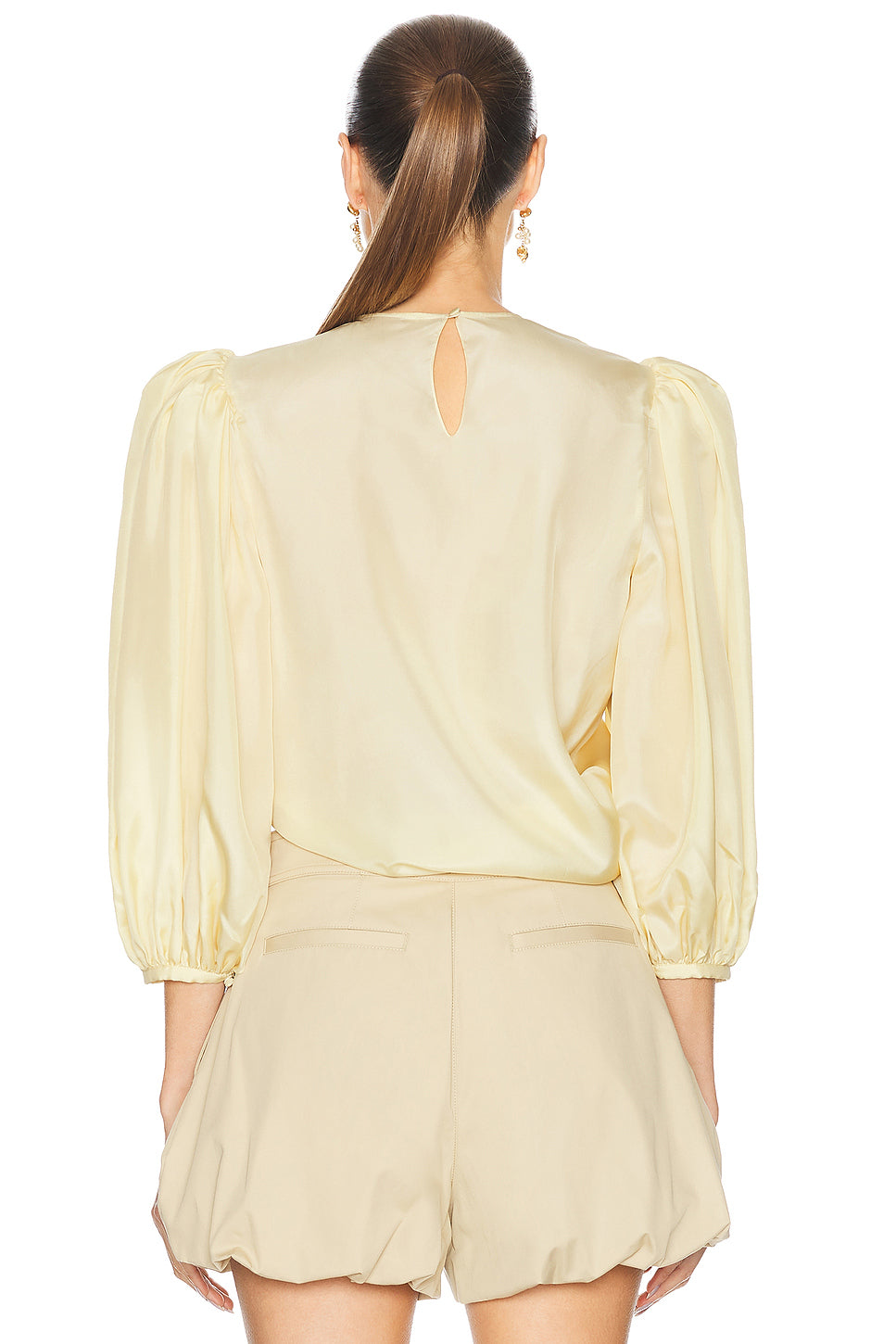 Cropped Puff Sleeves Draped Top
