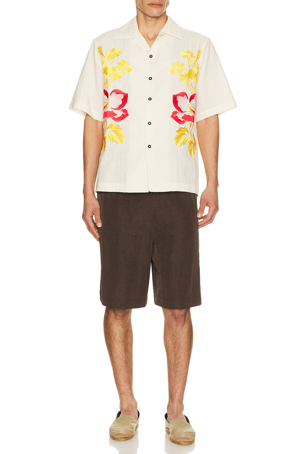 Embroidered Peonies Bowling Shirt